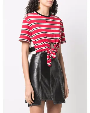 MSGM ストライプ柄 ウエストを絞るタイ付き Tシャツ - レッド - サムネイル3