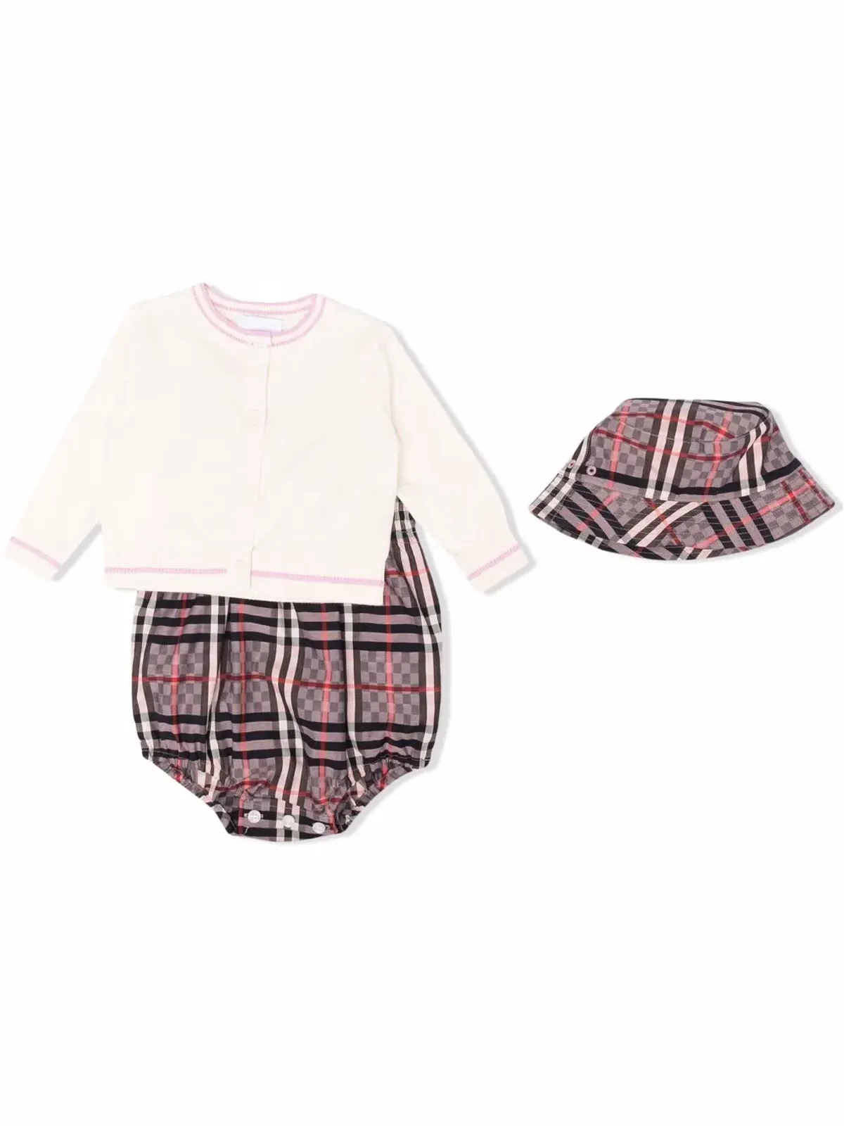 Burberry Kids チェック柄ロンパース（ピンク） - 画像1