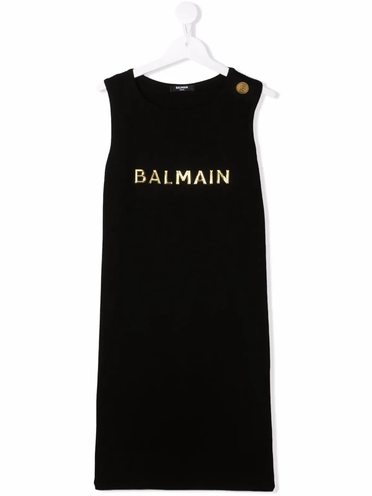 Balmain Kids TEEN ロゴプリント ノースリーブドレス ブラック - 画像1
