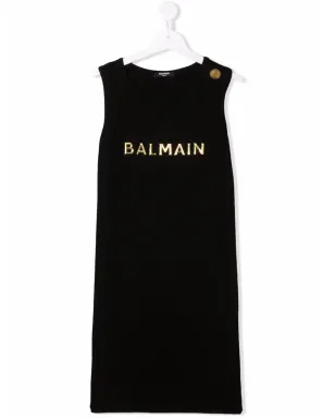 Balmain Kids TEEN ロゴプリント ノースリーブドレス ブラック - サムネイル1