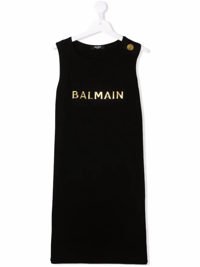 Balmain Kids Balmain Kids TEEN ロゴプリント ノースリーブドレス ブラックの商品画像