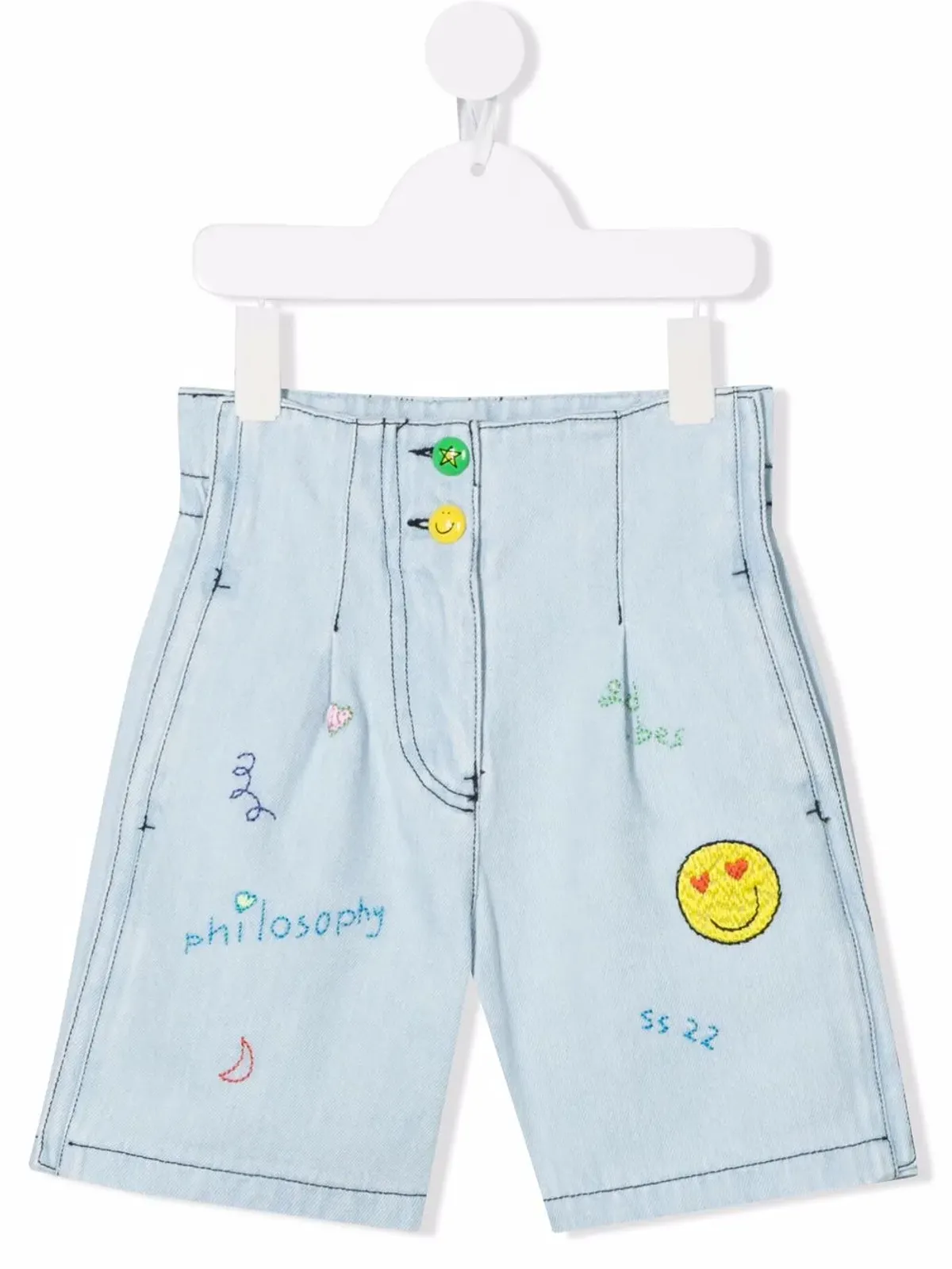 Philosophy Di Lorenzo Serafini Kids 刺繍入りコントラストステッチデニムショートパンツ - ブルー - 画像1