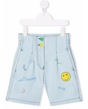 Philosophy Di Lorenzo Serafini Kids 刺繍入りコントラストステッチデニムショートパンツ - ブルー - サムネイル1
