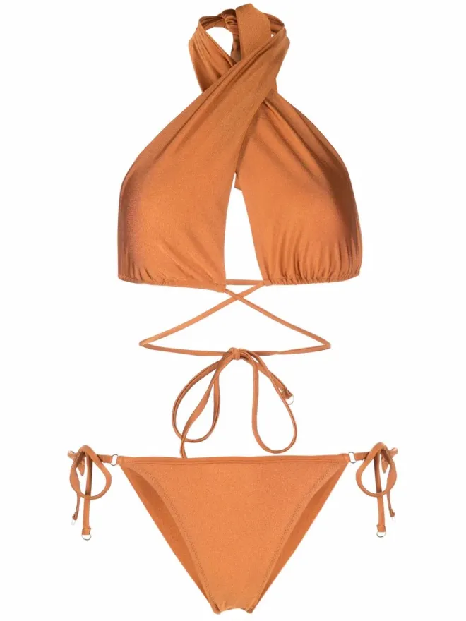 Noire Swimwear Noire Swimwear 高光沢の三角カップビキニセット - オレンジの商品画像