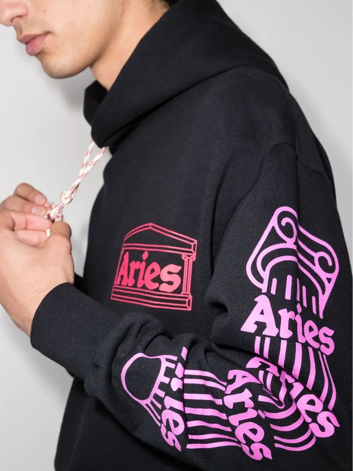 Aries ロゴプリント ドローコード付きフードパーカー - 画像4