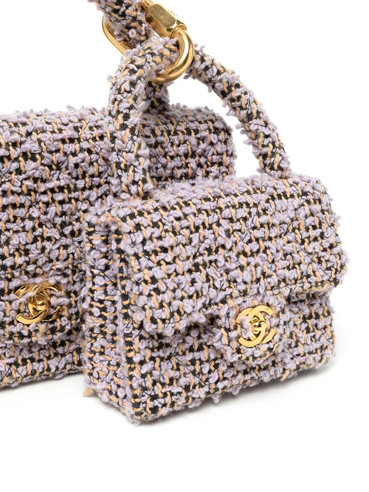 CHANEL Pre-Owned ツイード2-in-1ハンドバッグセット - パープル - 画像4