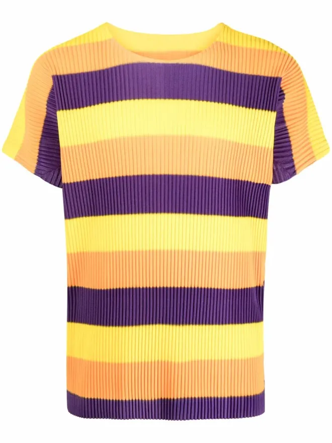 Issey Miyake Pre-Owned Issey Miyake Pre-Owned プリーツ加工ストライプTシャツ イエローの商品画像