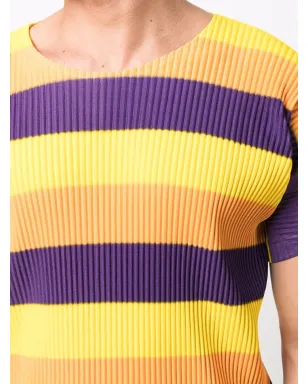 Issey Miyake Pre-Owned プリーツ加工ストライプTシャツ イエロー - サムネイル5