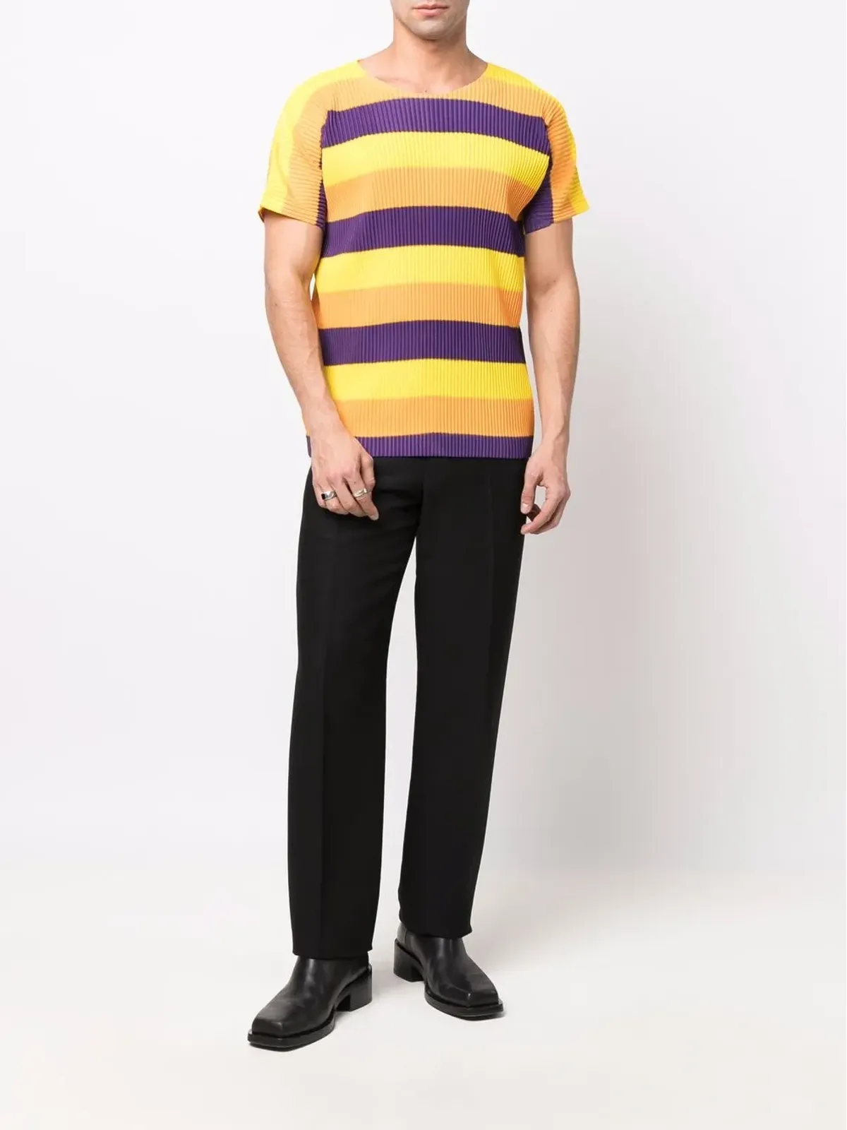 Issey Miyake Pre-Owned プリーツ加工ストライプTシャツ イエロー - 画像2
