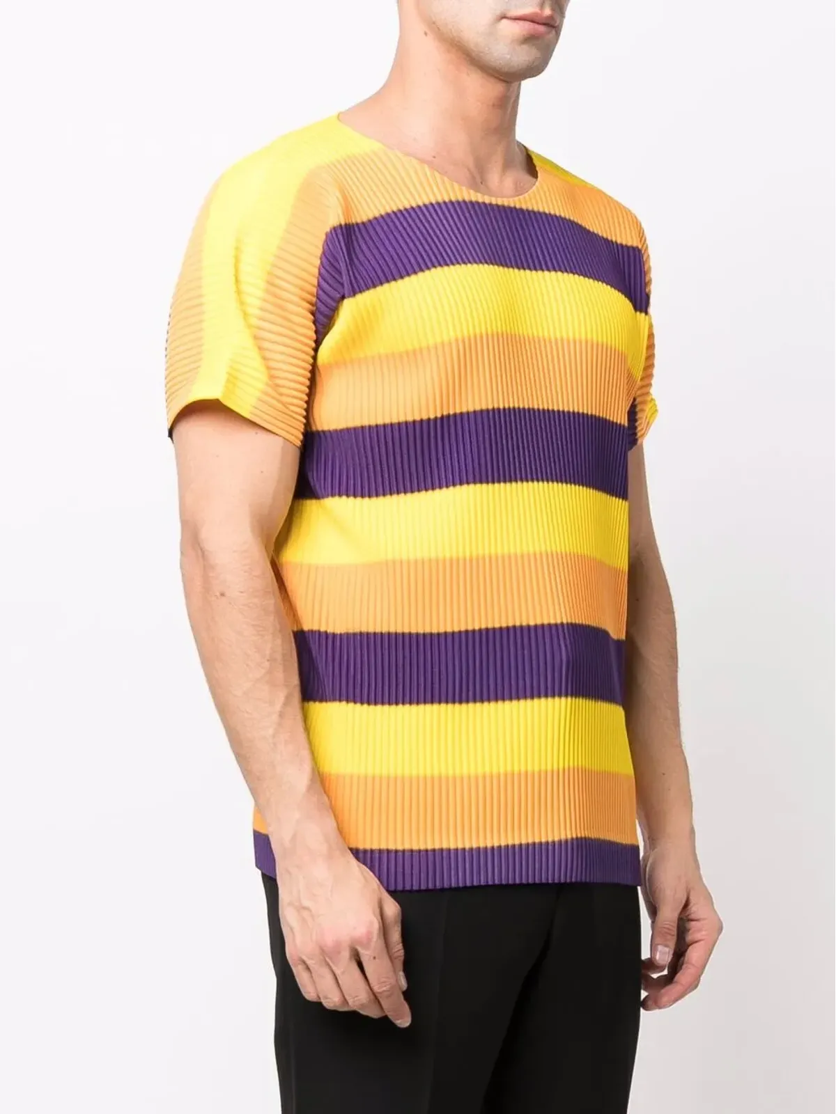 Issey Miyake Pre-Owned プリーツ加工ストライプTシャツ イエロー - 画像3