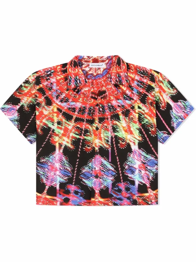 Dolce & Gabbana Kids Dolce & Gabbana Kids Luminarieキャンプカラー グラフィックプリント シャツ - ブラックの商品画像