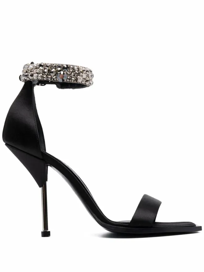 Alexander McQueen Alexander McQueen satin-embellished sandals - Blackの商品画像