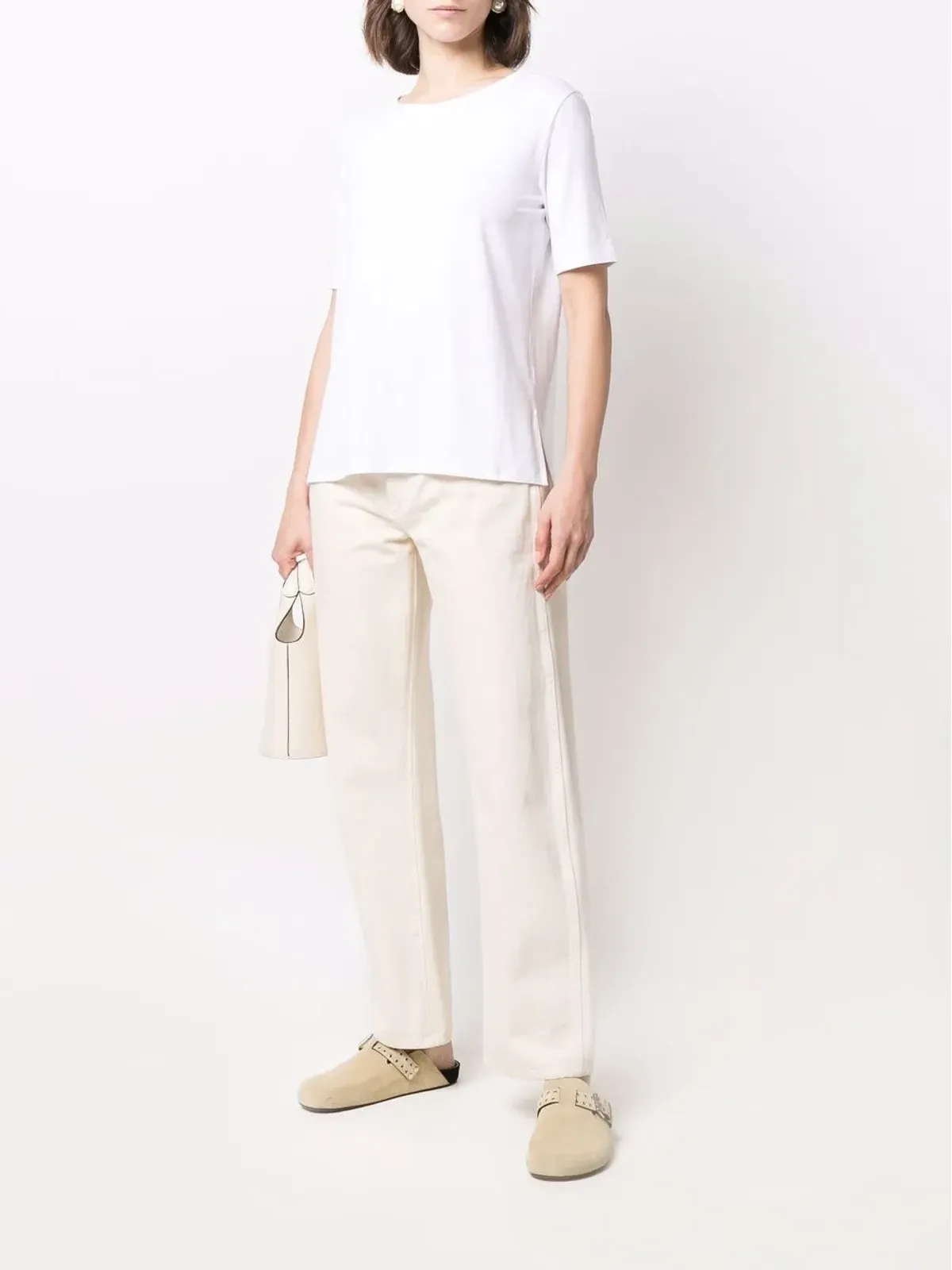 Le Tricot Perugia スクープネックTシャツ（ホワイト） - 画像2