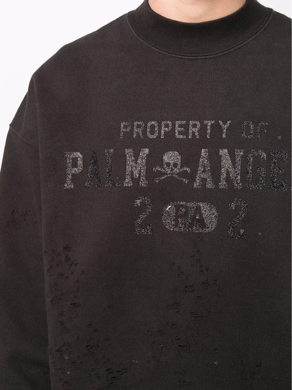 Palm Angels ロゴプリント ディストレス加工 スウェットシャツ ブラック - 画像5