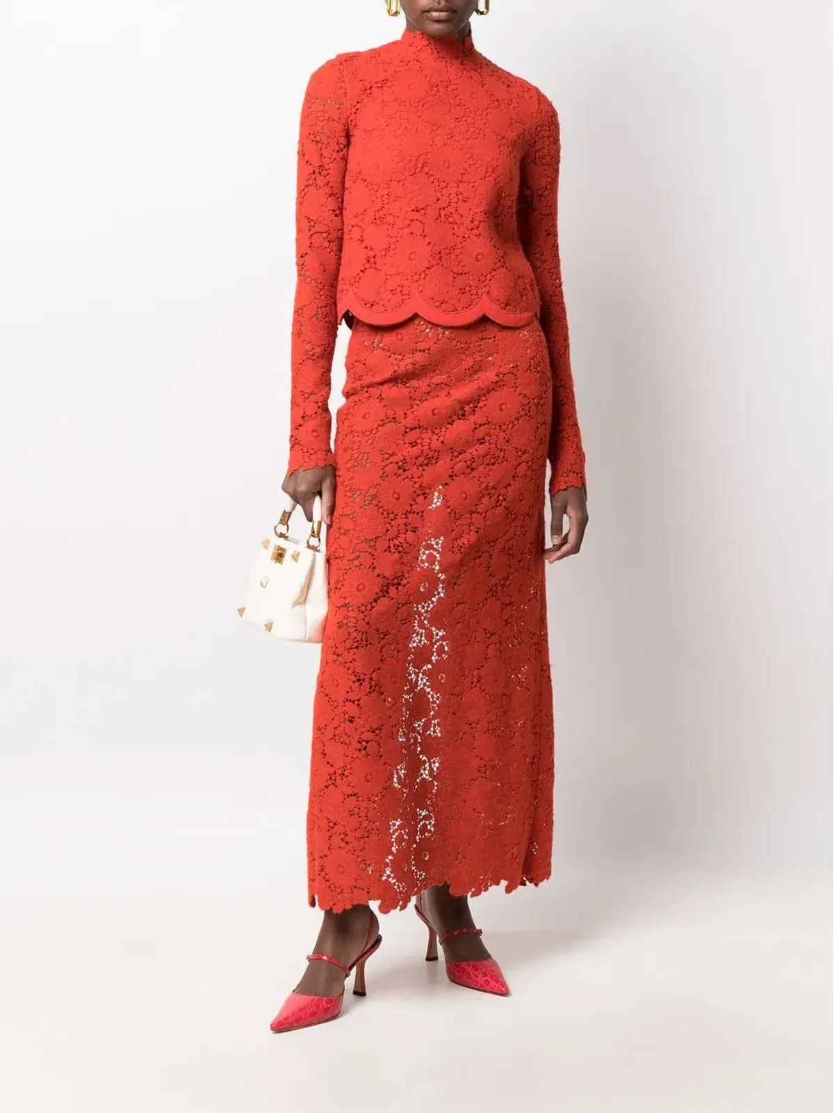 Giambattista Valli 高腰花柄刺繍スカート - オレンジ - 画像2