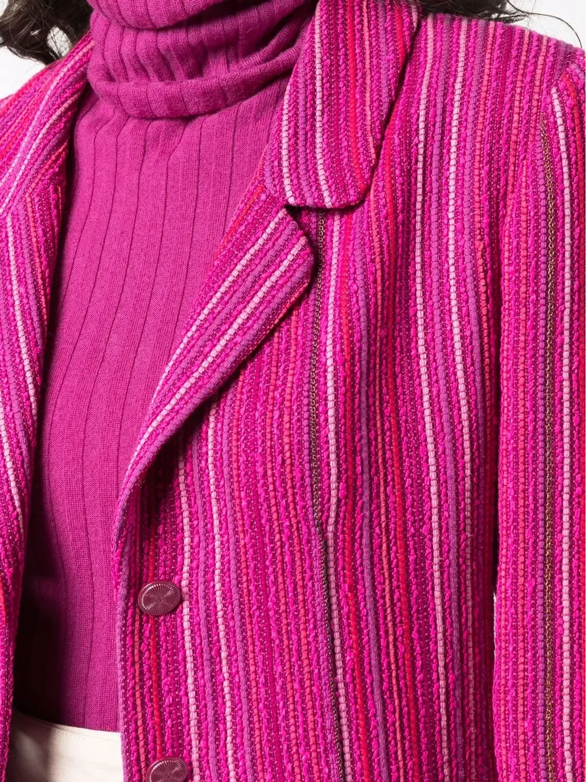 CHANEL ヴィンテージ 2010年製 シングルブレスト ストライプ ブレザー ピンク - 画像5