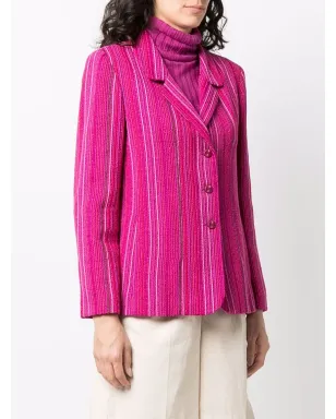 CHANEL ヴィンテージ 2010年製 シングルブレスト ストライプ ブレザー ピンク - サムネイル3