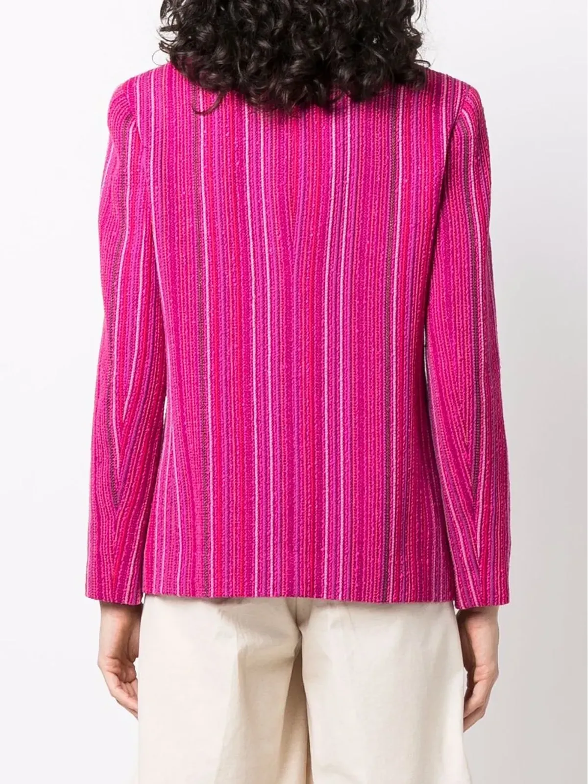 CHANEL ヴィンテージ 2010年製 シングルブレスト ストライプ ブレザー ピンク - 画像4