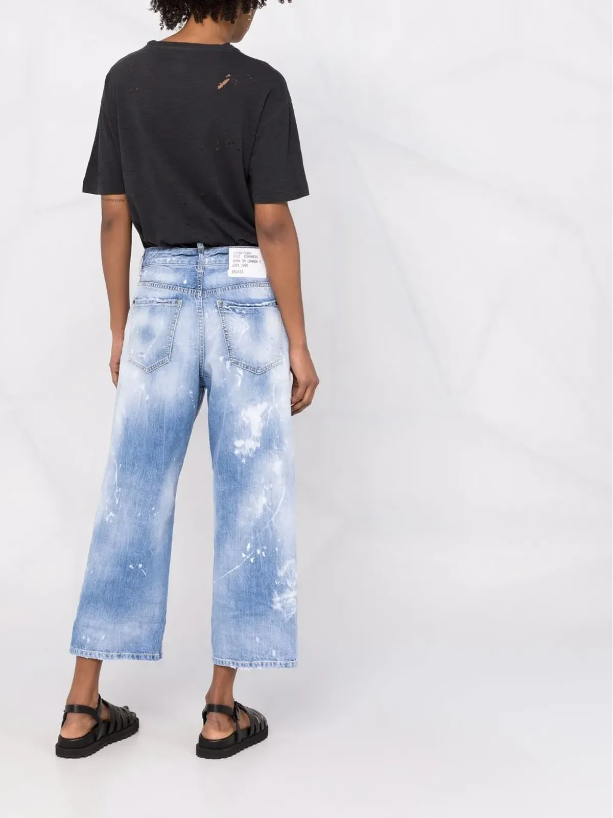 DSQUARED2 ダメージ加工ペイント飛散のワイドジーンズ（ブルー） - 画像4