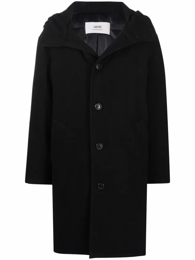 AMI Paris AMI Paris フード付きシングルブレストコート - ブラックの商品画像