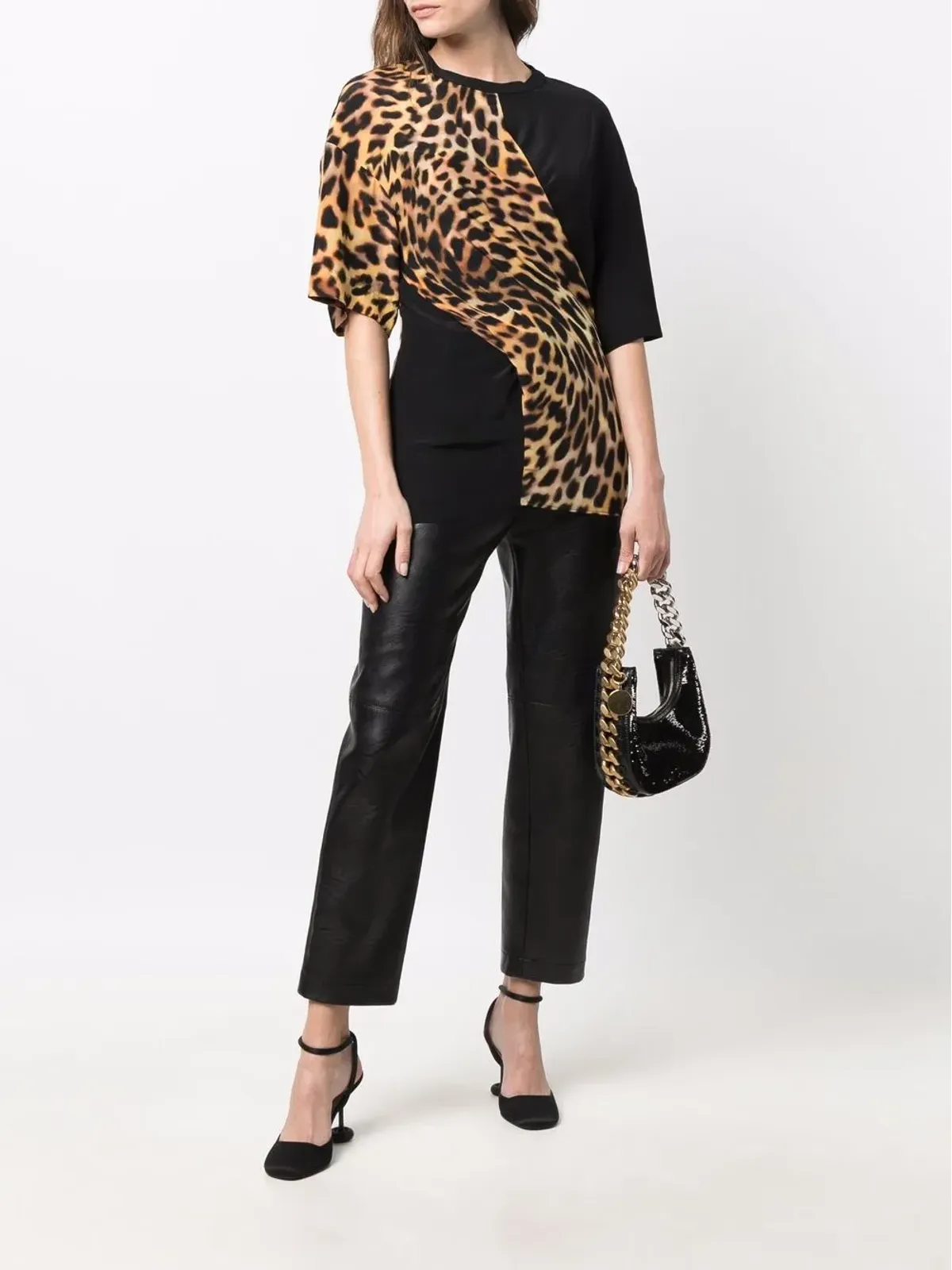 Stella McCartney チータープリント・パネル Tシャツ ブラック - 画像2