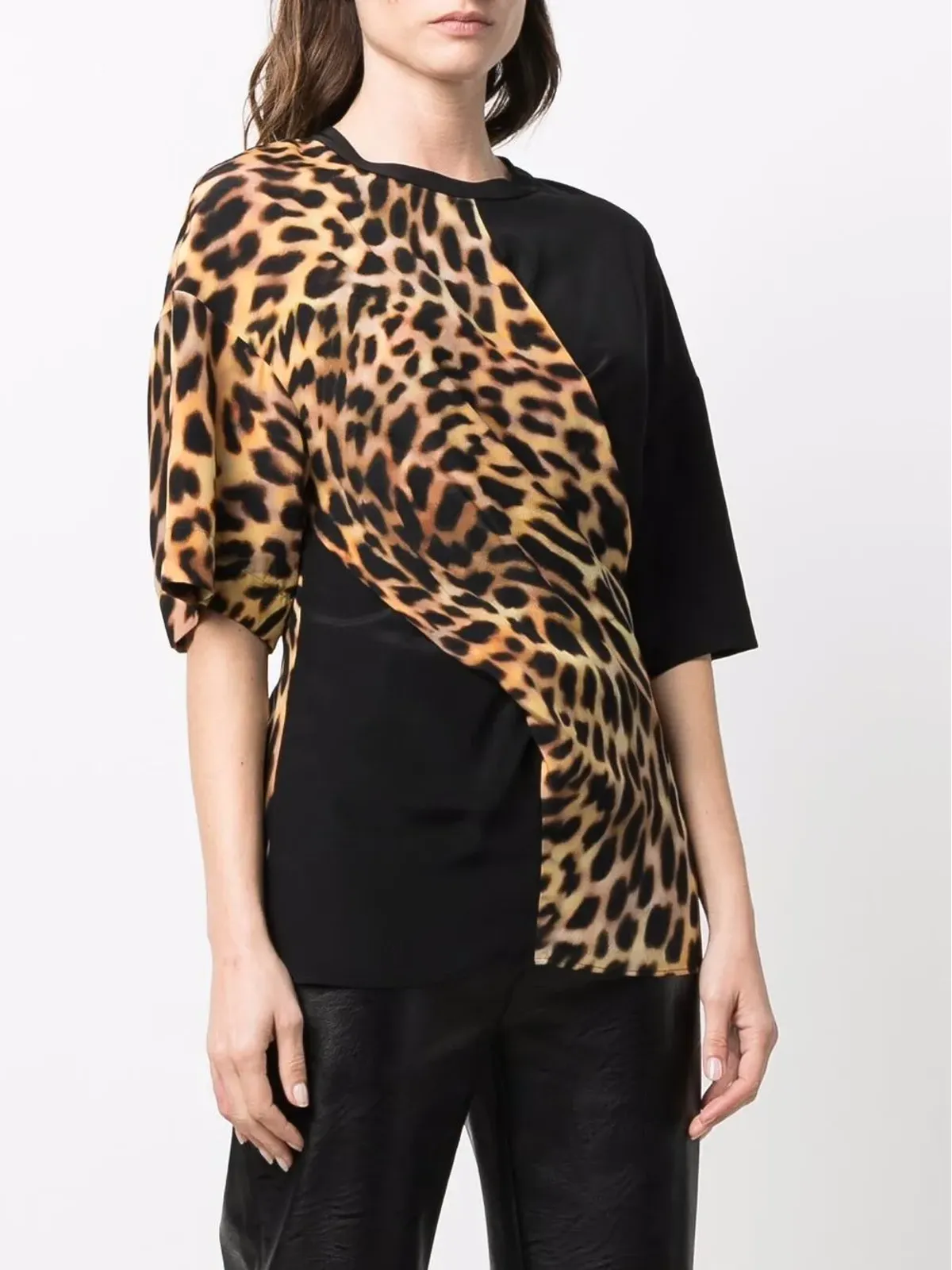 Stella McCartney チータープリント・パネル Tシャツ ブラック - 画像3