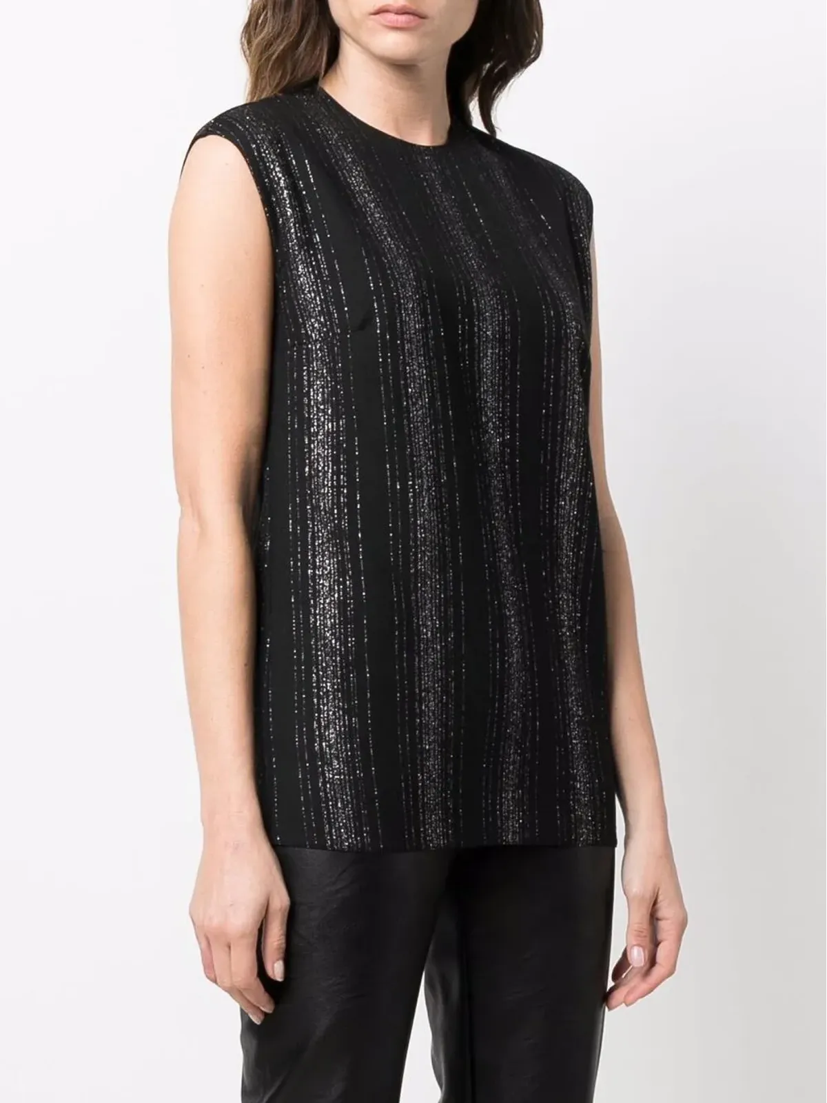 Stella McCartney ルーレックスストライプ ノースリーブ ブラウス - ブラック - 画像3