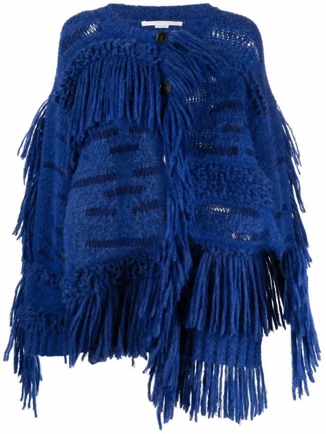 Stella McCartney Stella McCartney oversized fringed jumper - Blueの商品画像