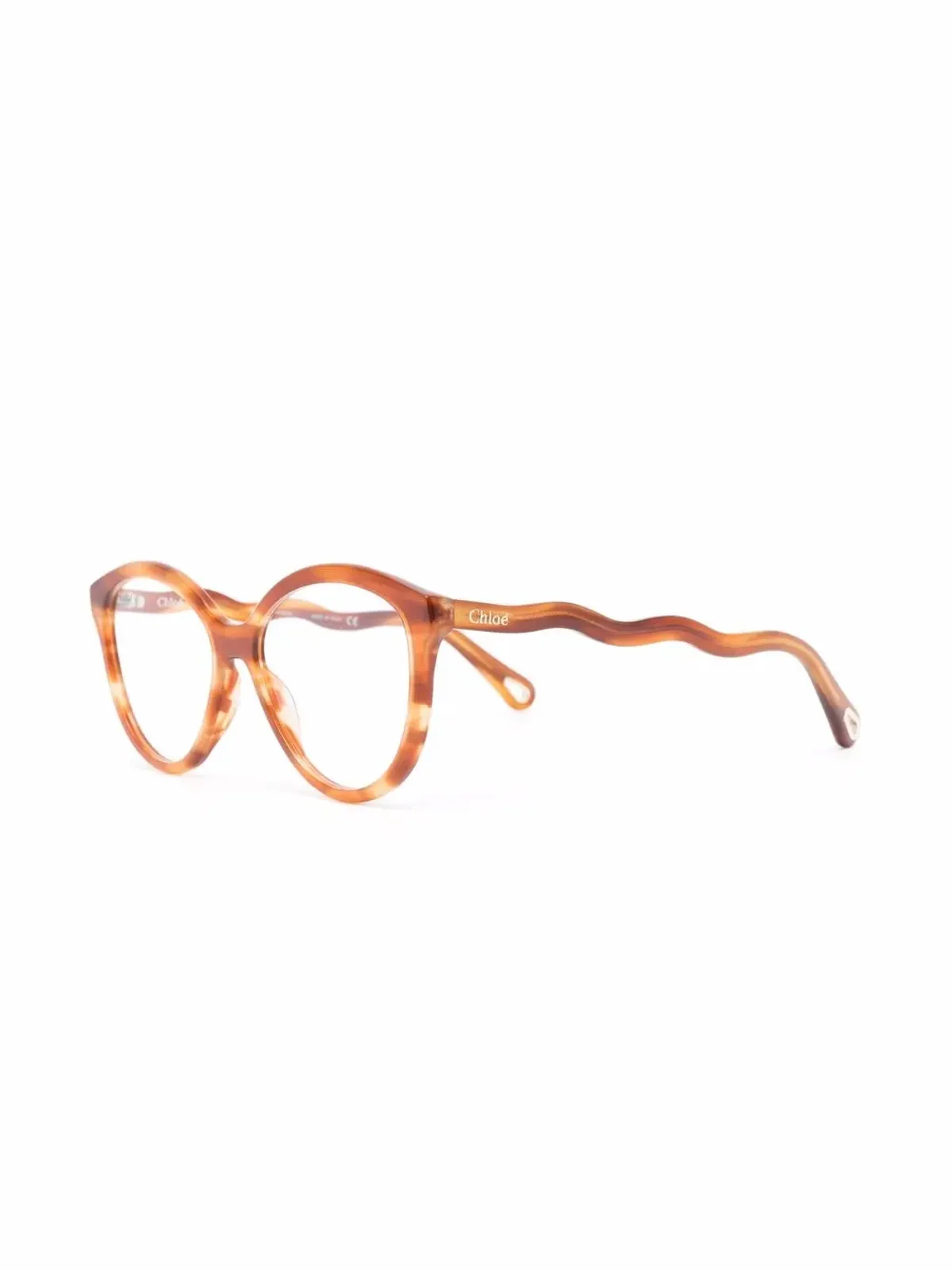 Chloé Eyewear ウェーブアーム丸型べっ甲柄眼鏡（ブラウン） - 画像2