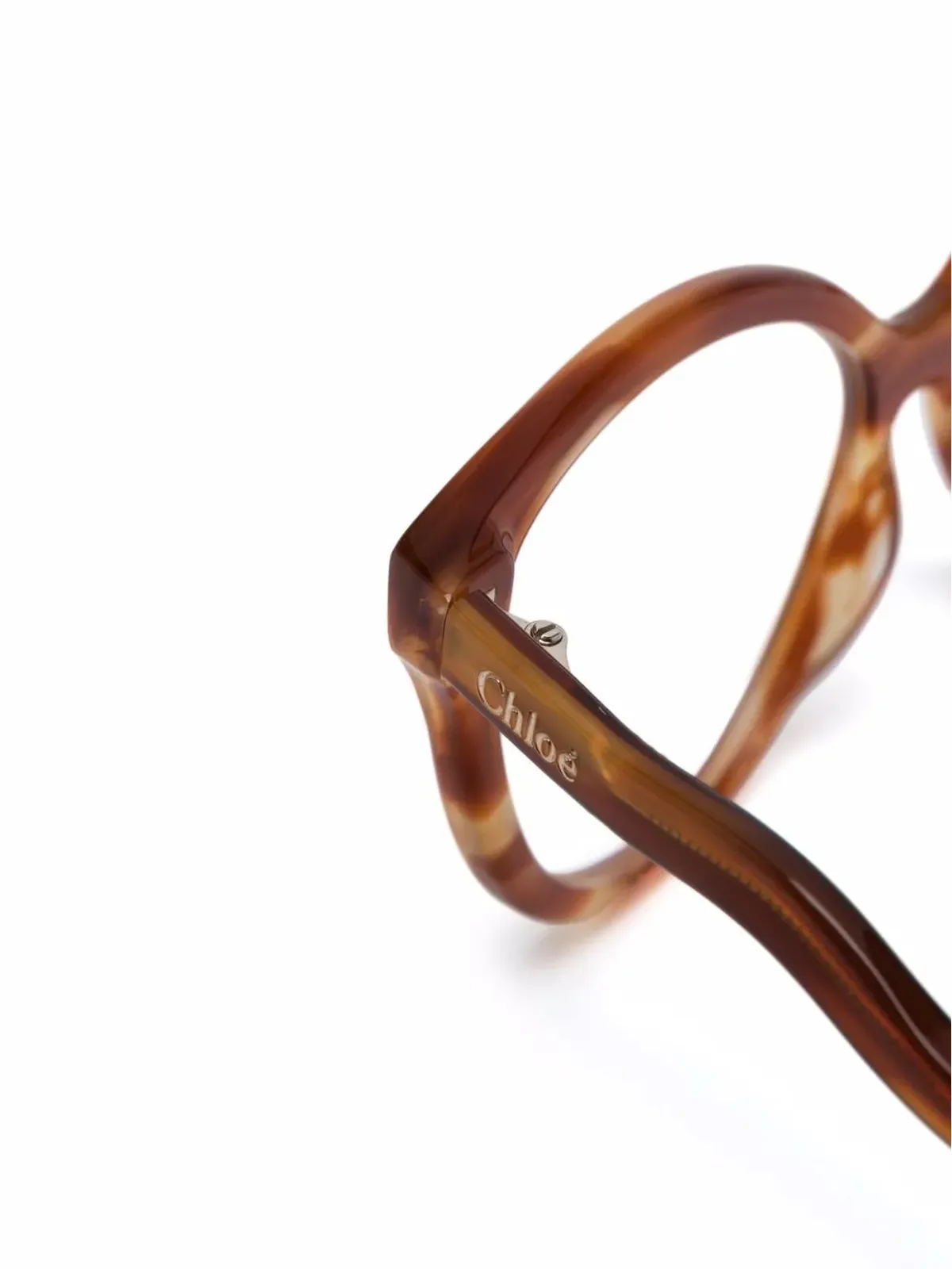 Chloé Eyewear ウェーブアーム丸型べっ甲柄眼鏡（ブラウン） - 画像3