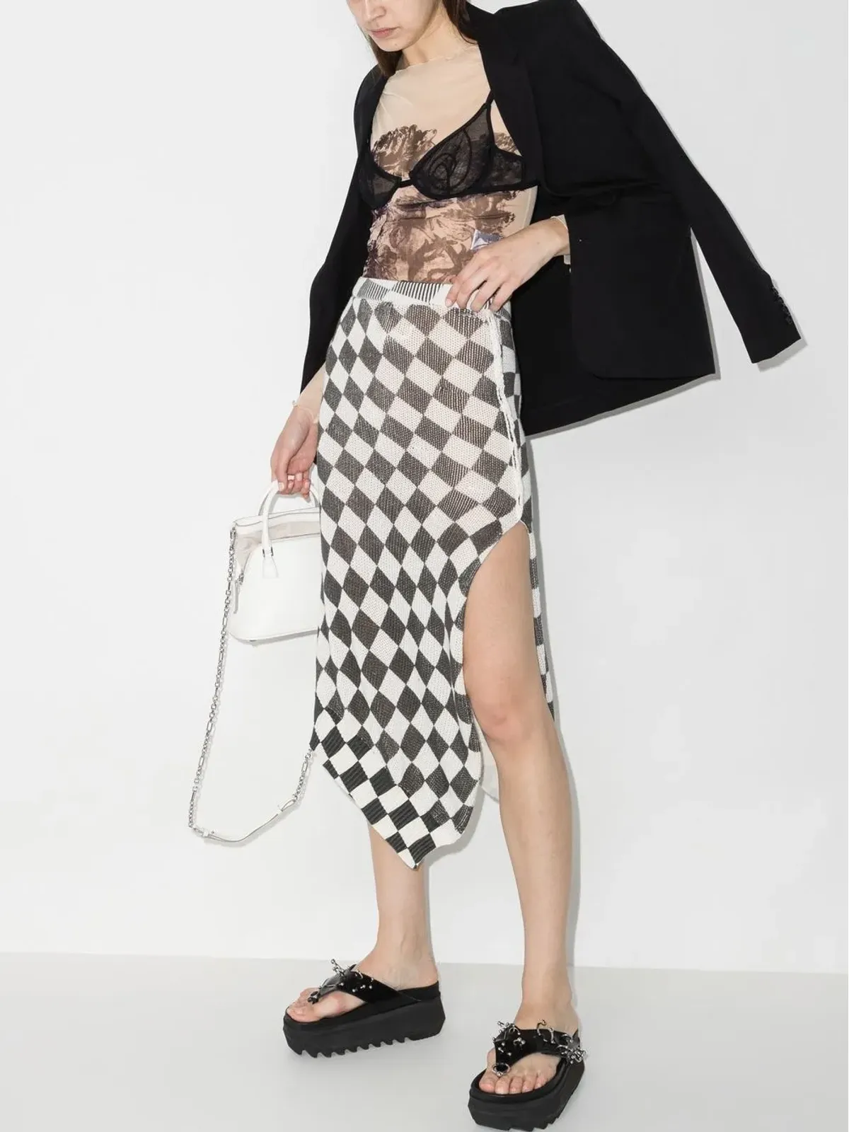 MM6 Maison Margiela チェッカーボード柄アシンメトリースカート - 画像5