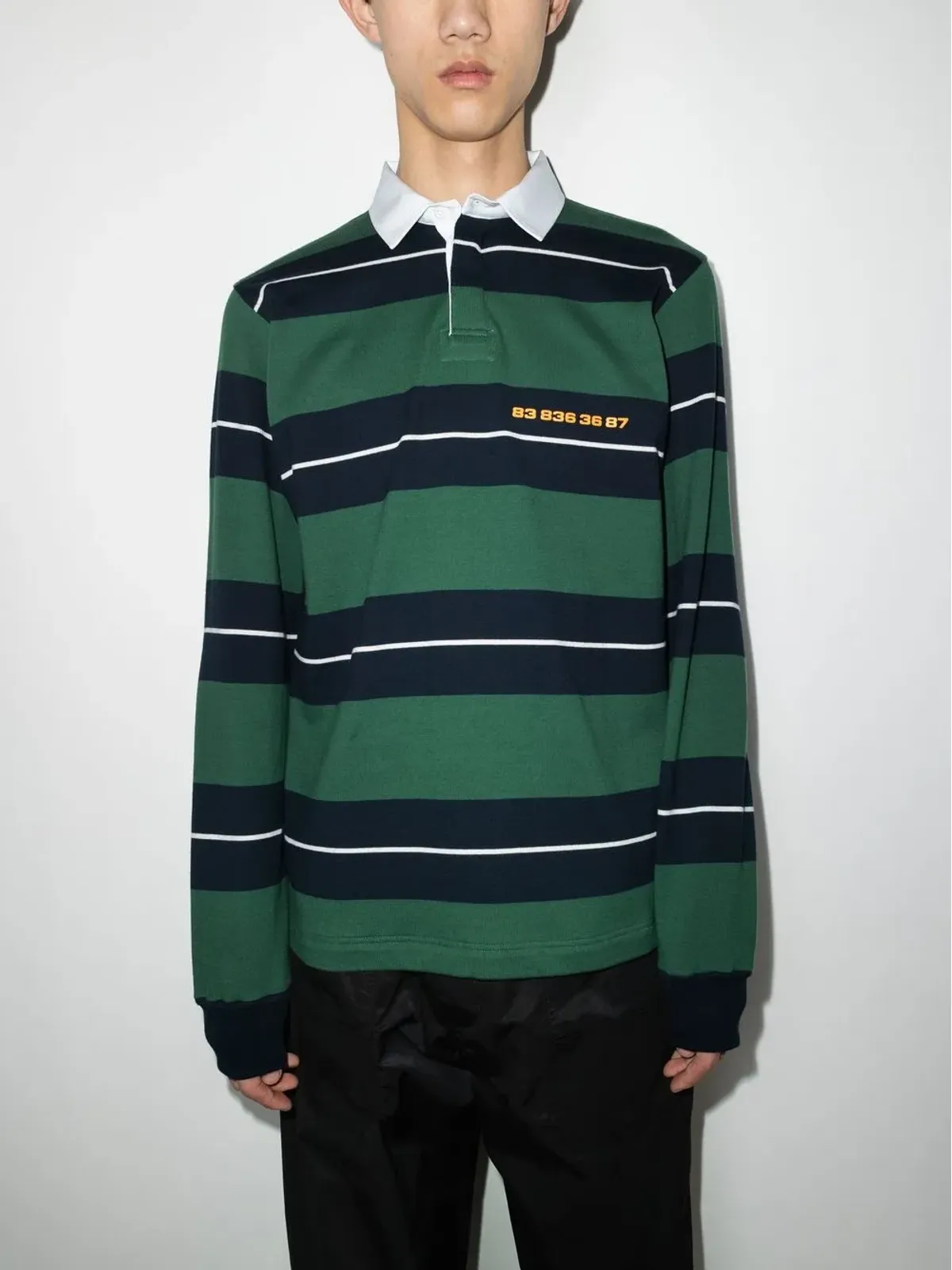 VTMNTS barcode-print striped polo shirt - Green - 画像2
