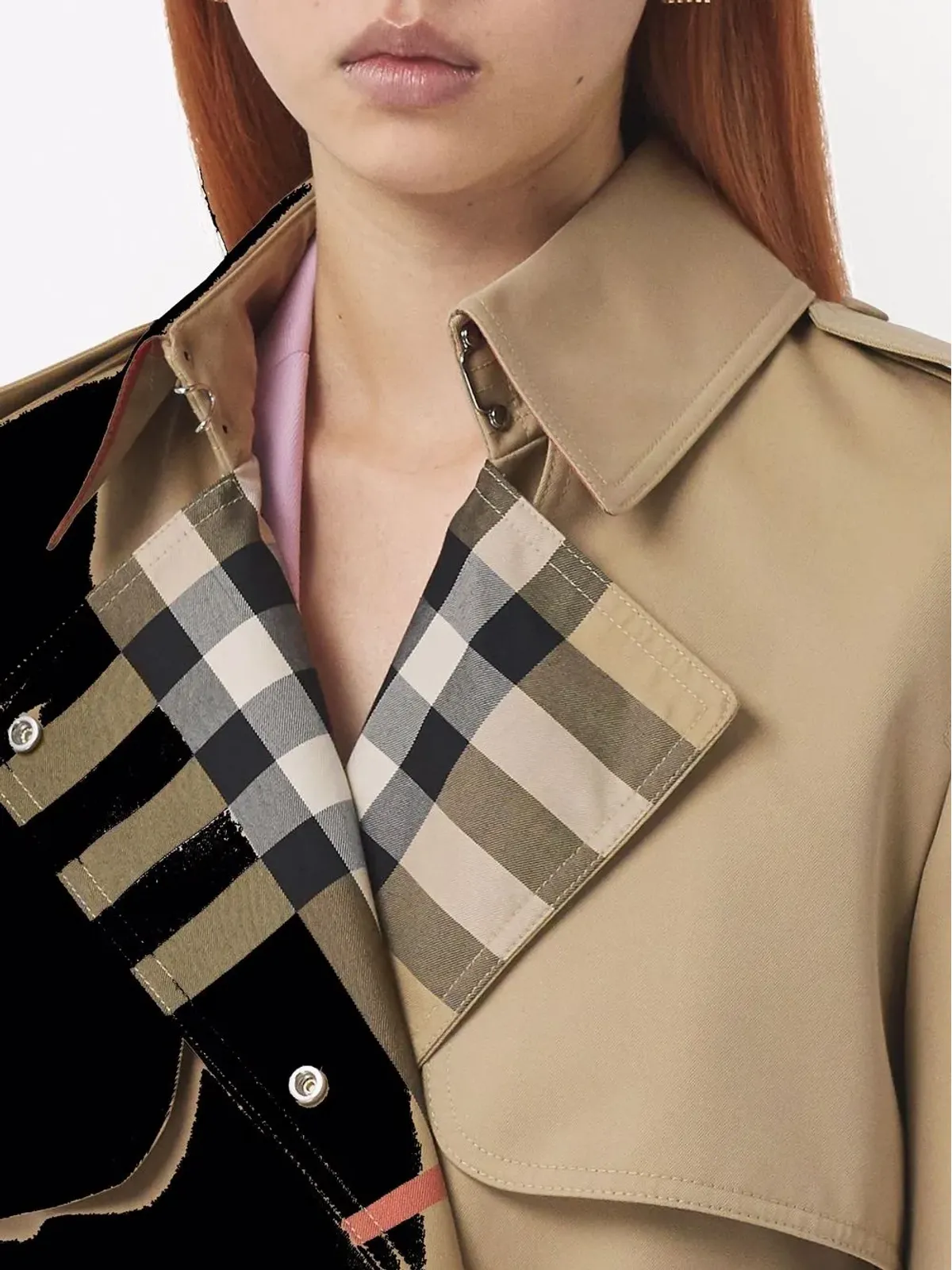 Burberry チェック柄ラペルトレンチコート - 画像5
