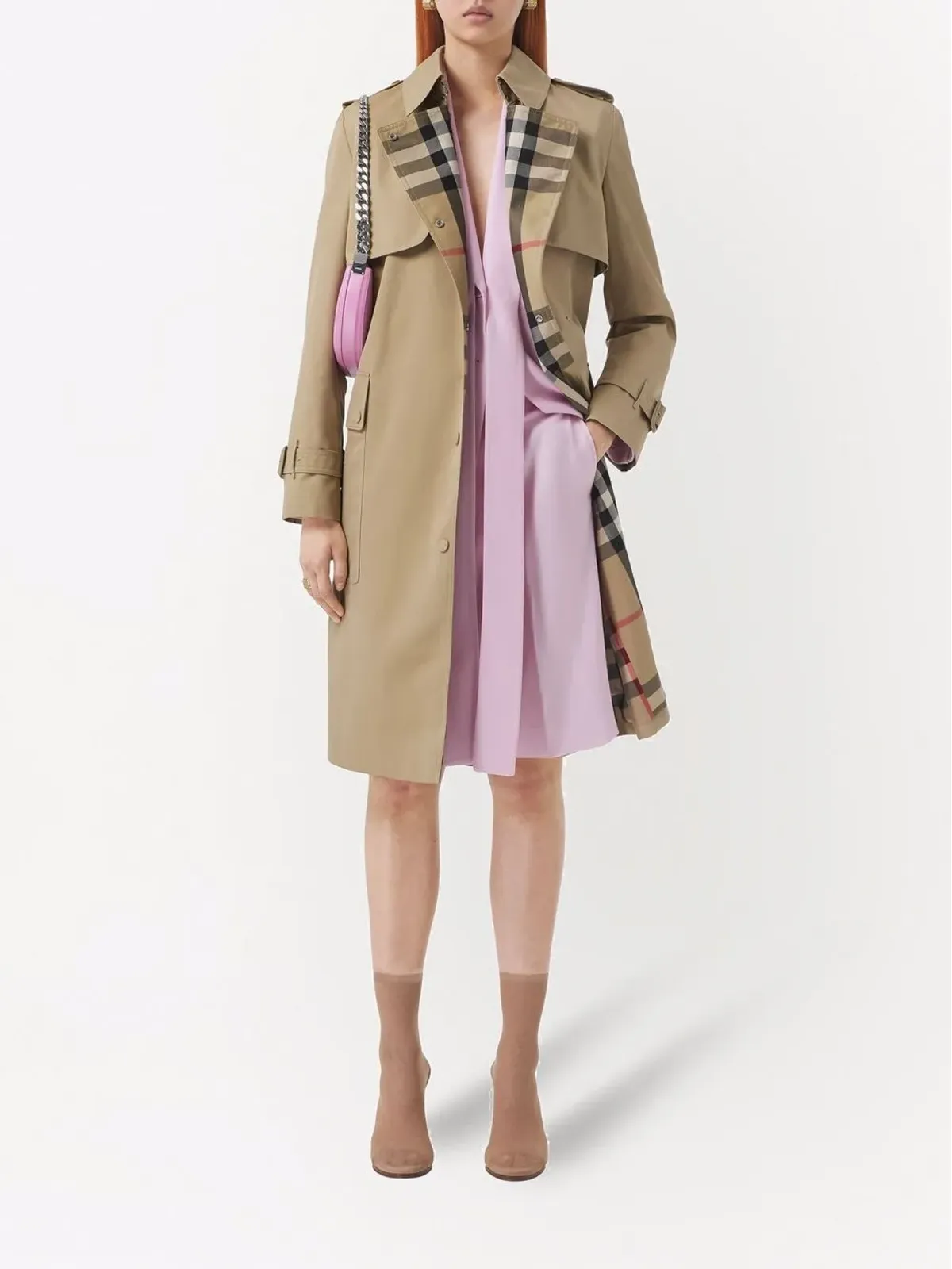 Burberry チェック柄ラペルトレンチコート - 画像2