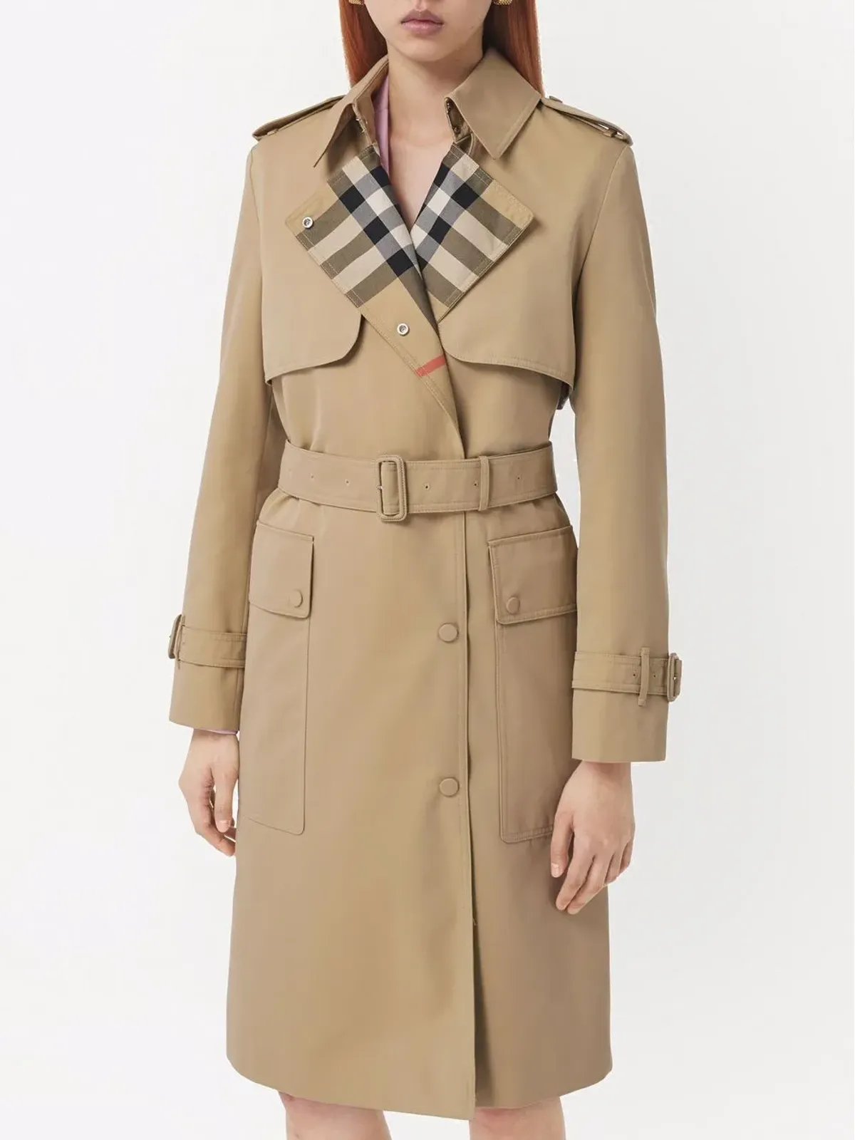 Burberry チェック柄ラペルトレンチコート - 画像3
