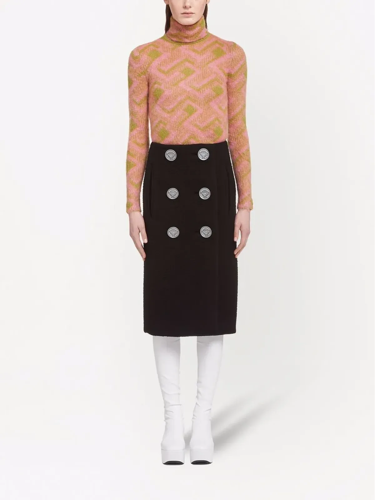 Prada ボタンディテール付きミディスカート - 画像2