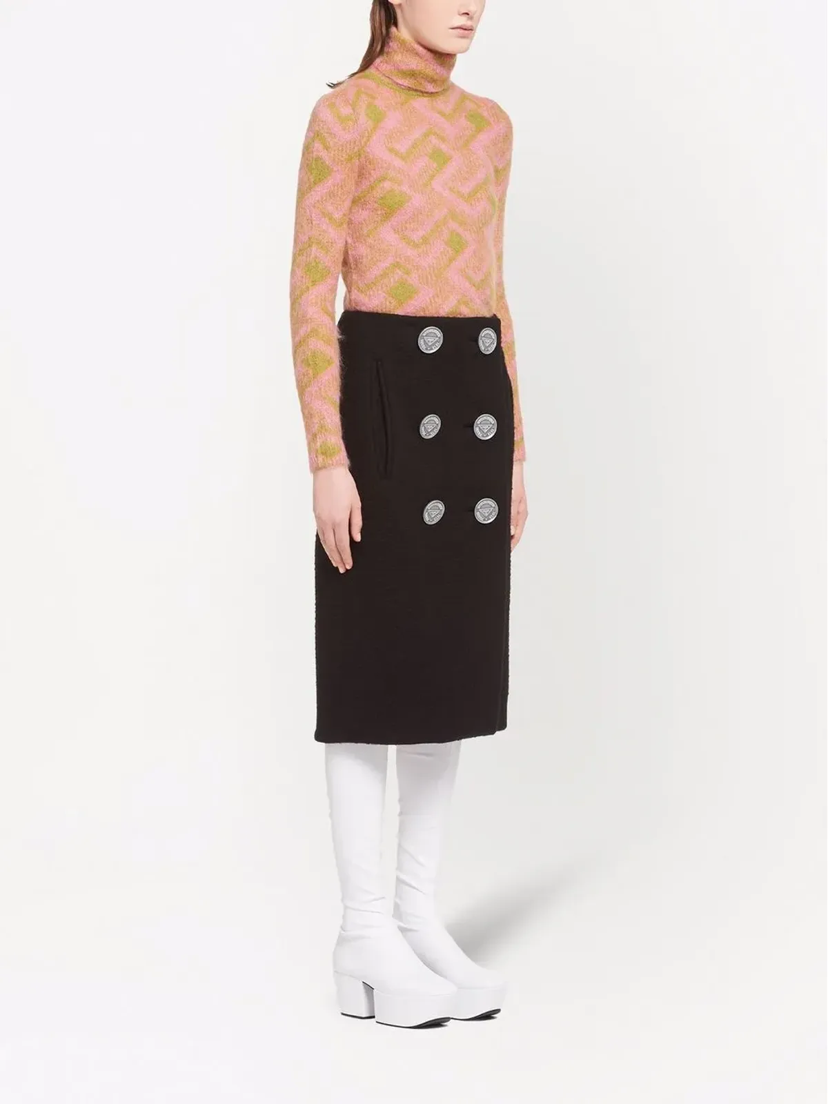 Prada ボタンディテール付きミディスカート - 画像3