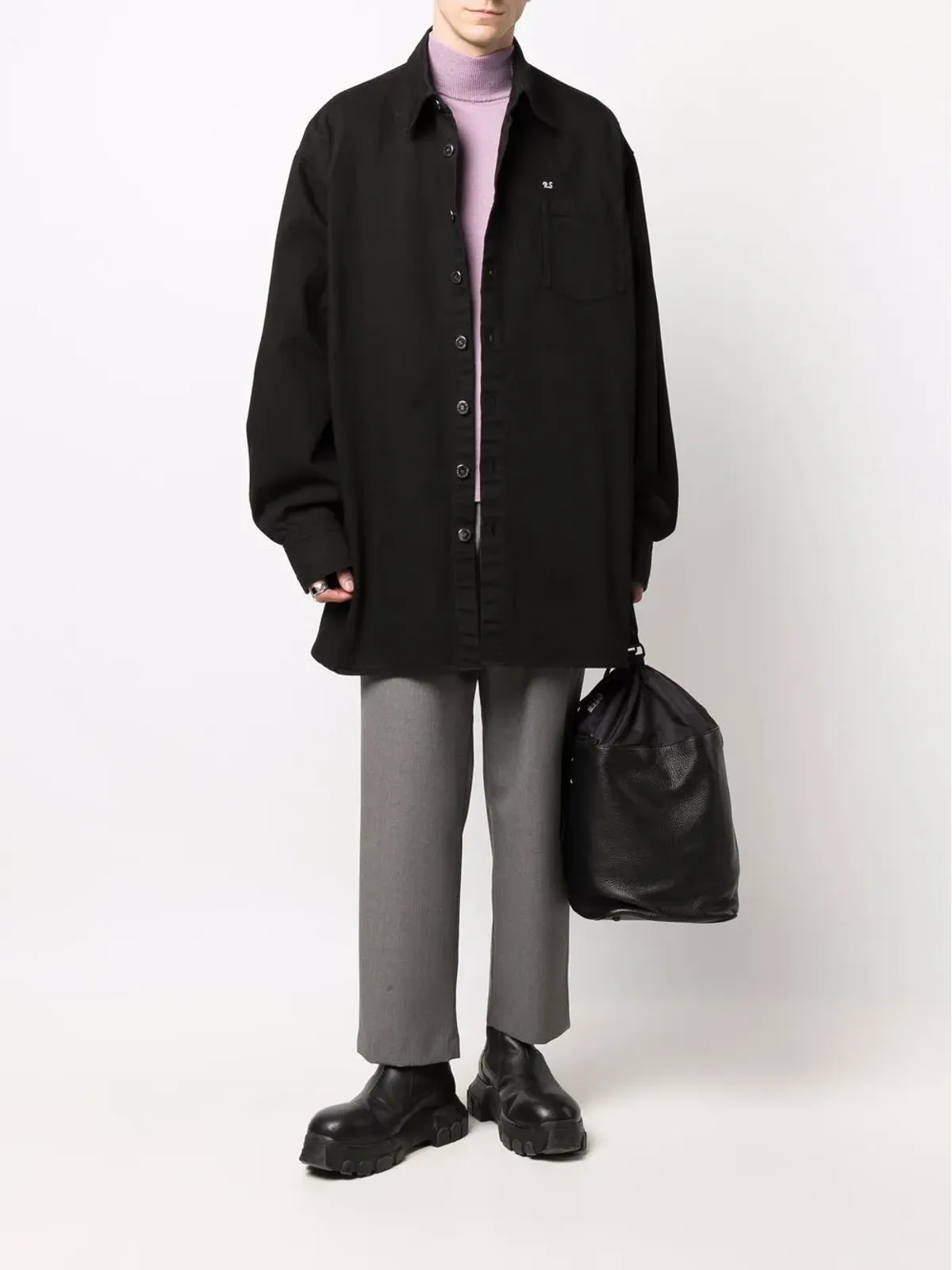Raf Simons オーバーサイズ ロゴデニムシャツ ブラック - 画像2