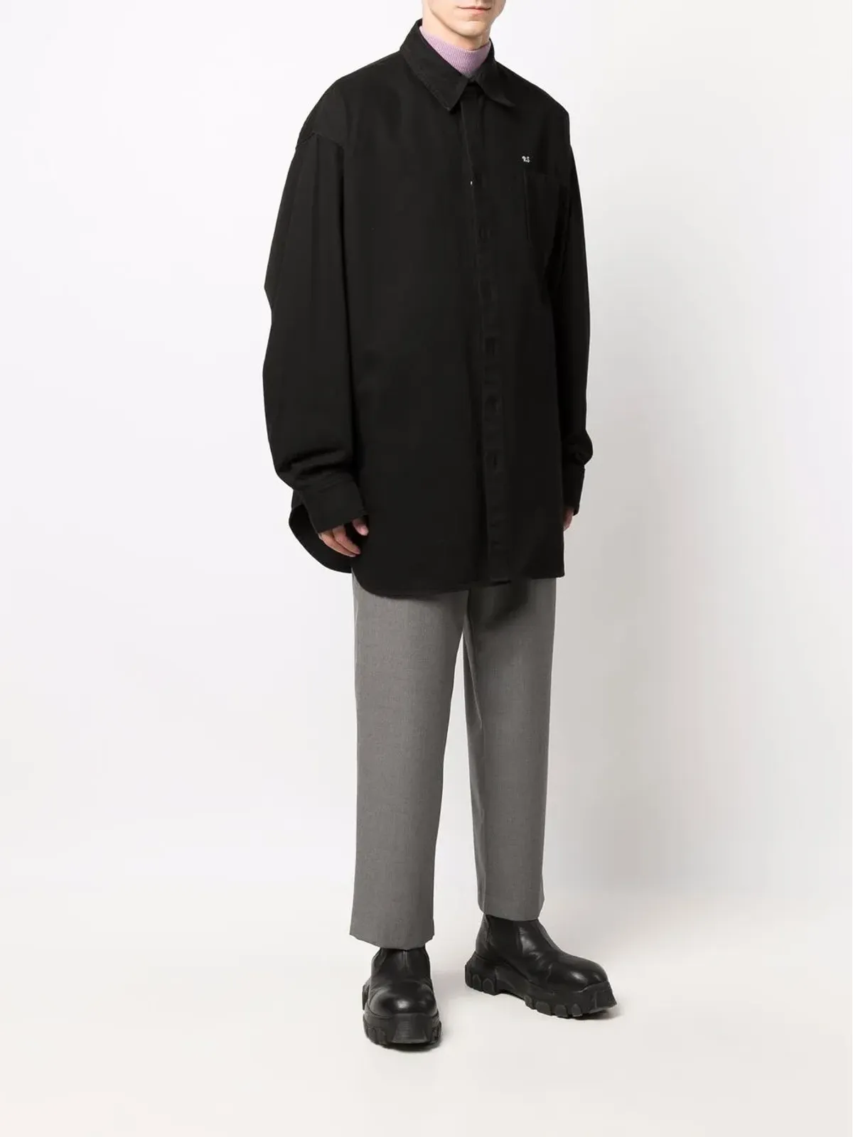 Raf Simons オーバーサイズ ロゴデニムシャツ ブラック - 画像3