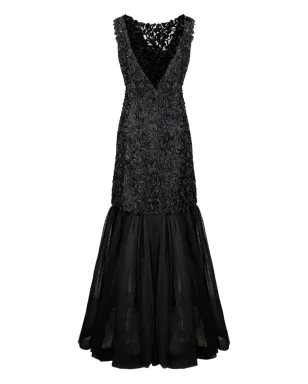 Alberta Ferretti イブニングドレス（フリル） - ブラック - サムネイル1