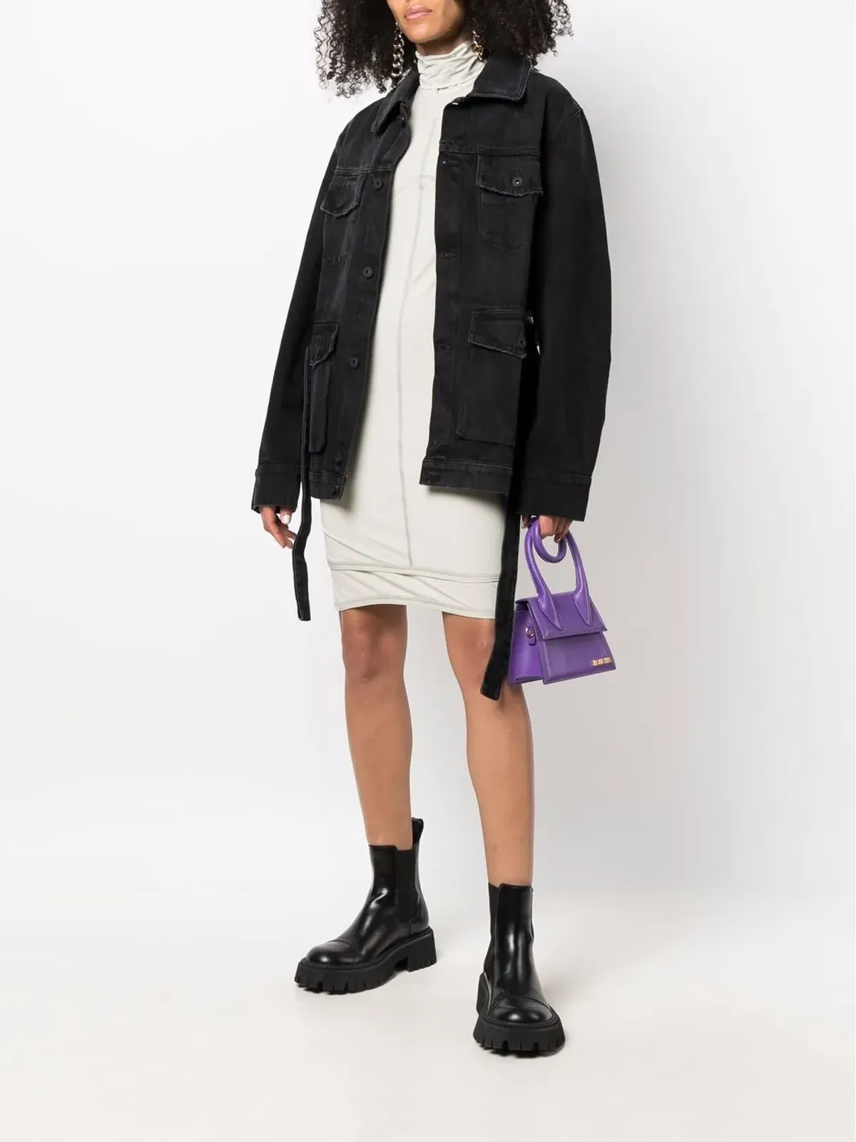 Off-White ロゴプリント ジャージードレス グレー - 画像2