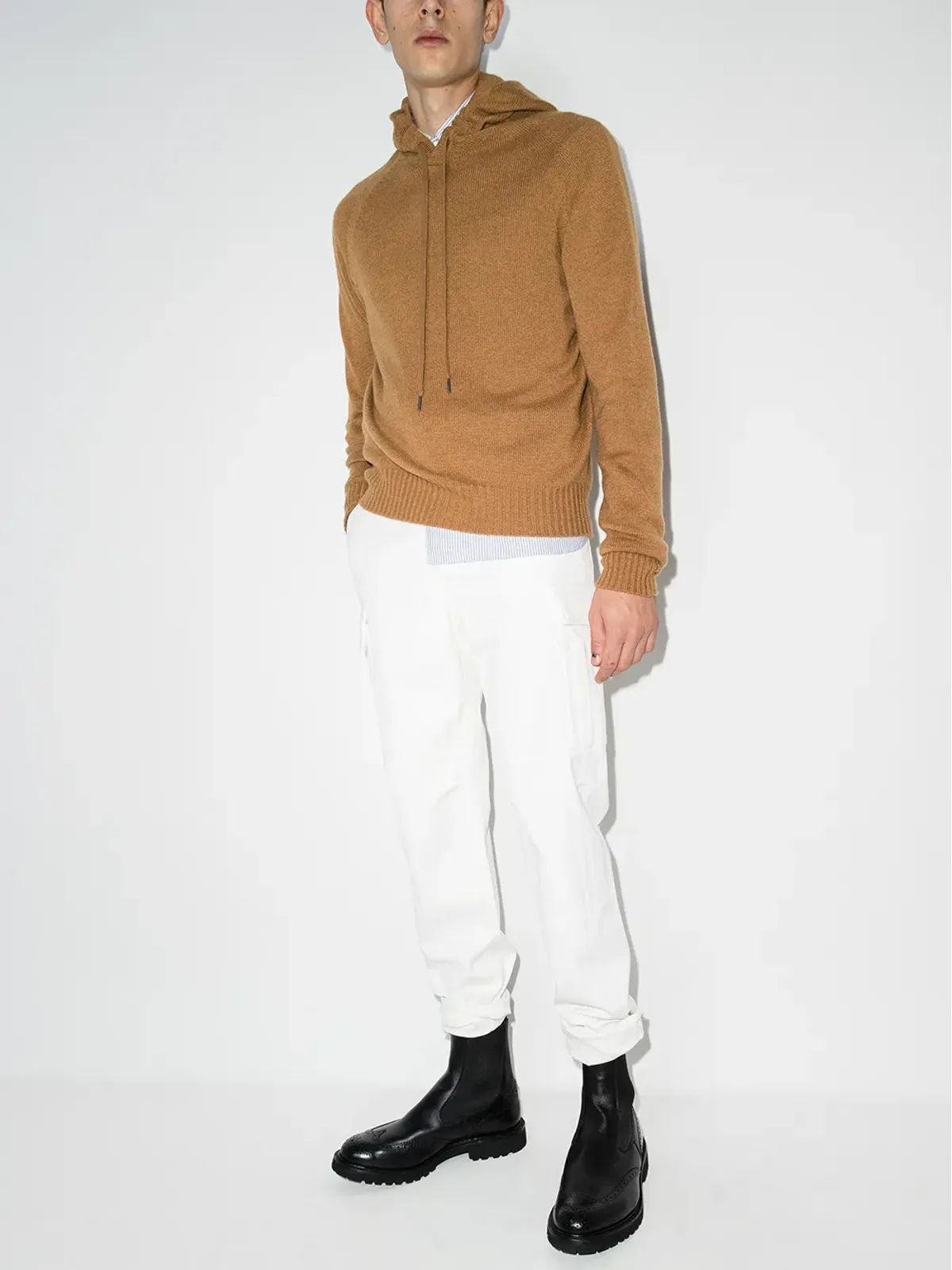 Brunello Cucinelli ブルネロ・クチネリ メンズ ホワイト さりげないストライプディテールのカーゴパンツ - 画像5
