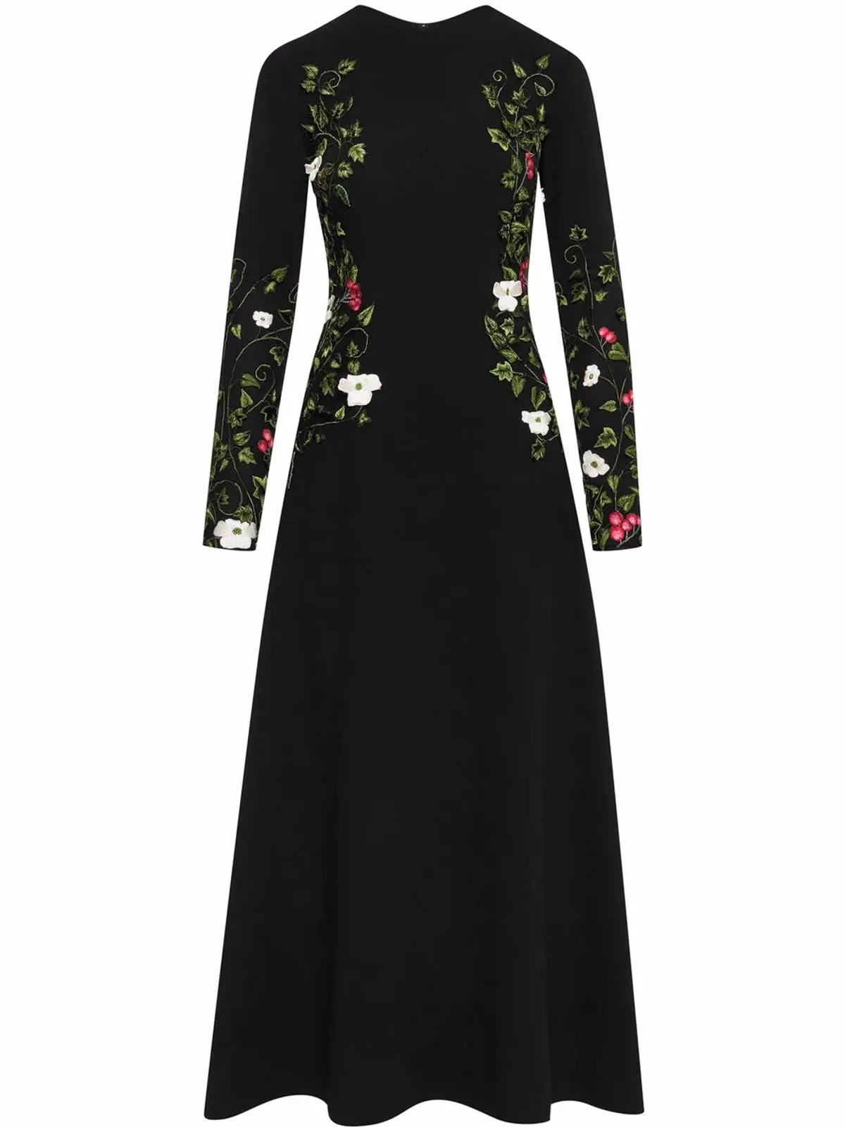 Oscar de la Renta 花柄刺繍ミディドレス ブラック - 画像1