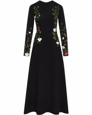 Oscar de la Renta 花柄刺繍ミディドレス ブラック - サムネイル1