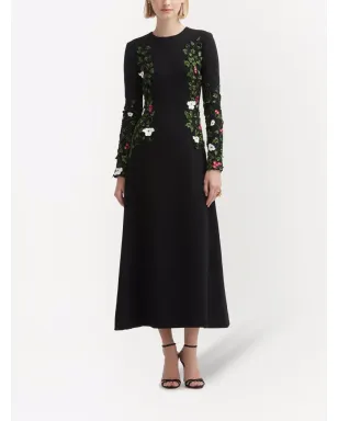 Oscar de la Renta 花柄刺繍ミディドレス ブラック - サムネイル2