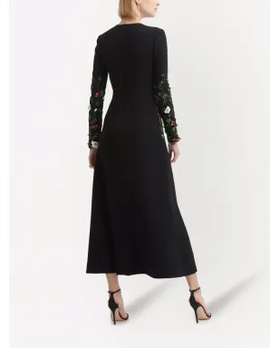 Oscar de la Renta 花柄刺繍ミディドレス ブラック - サムネイル3