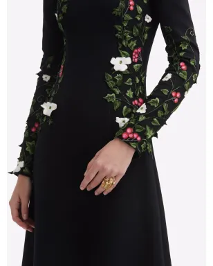 Oscar de la Renta 花柄刺繍ミディドレス ブラック - サムネイル4