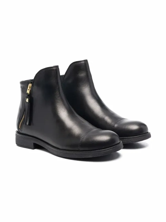 Geox Kids Geox Kids レザー フラット アンクルブーツ ブラックの商品画像