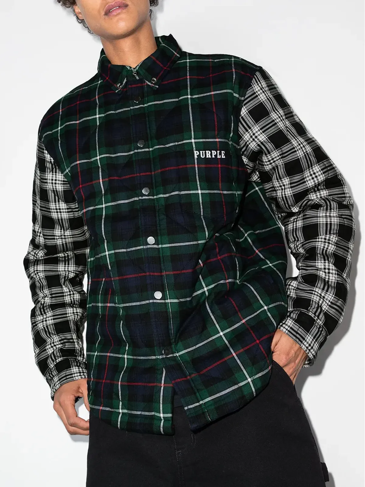 Purple Brand チェック柄ロゴ入りキルティングシャツ - 画像2