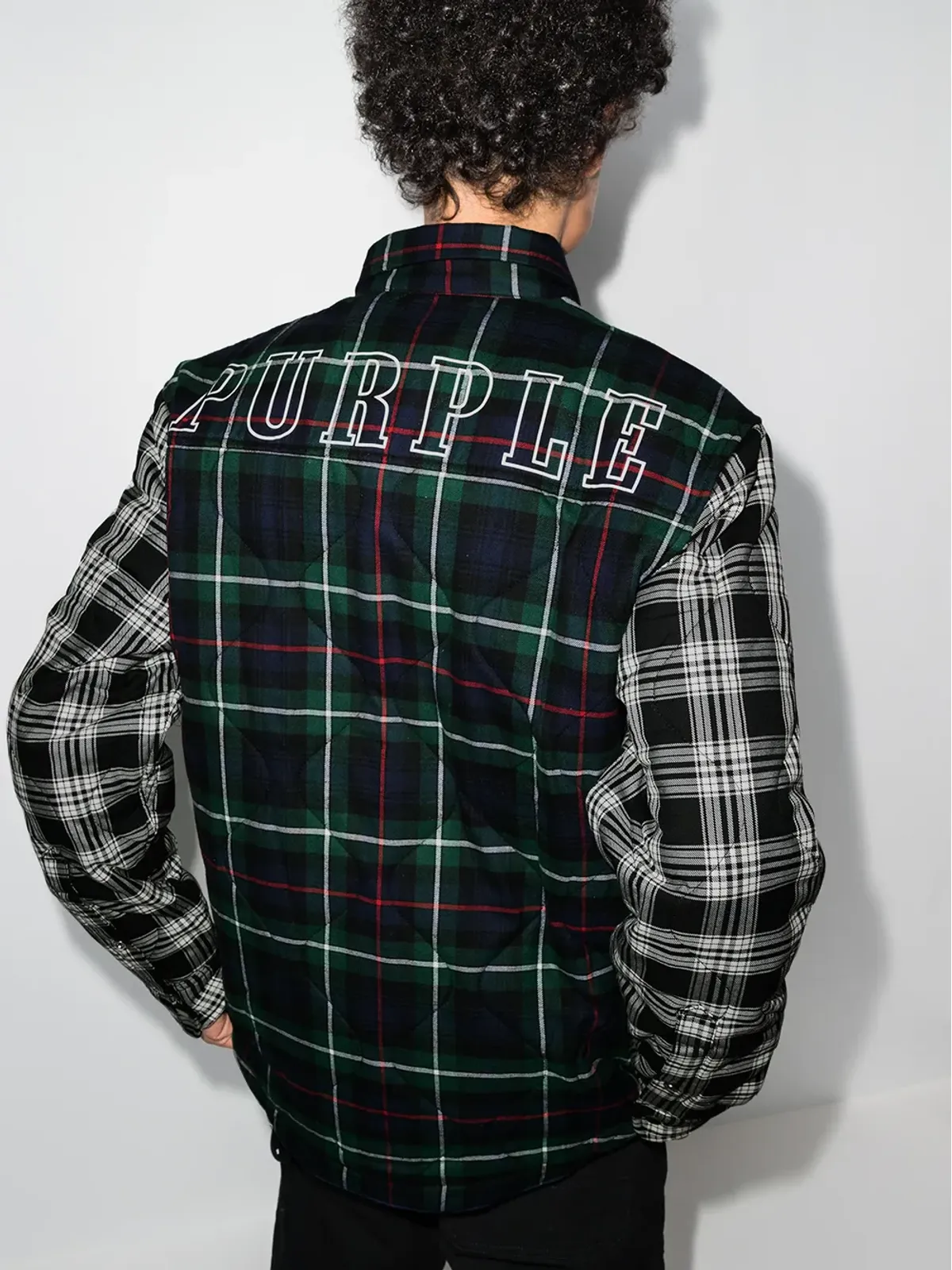Purple Brand チェック柄ロゴ入りキルティングシャツ - 画像3